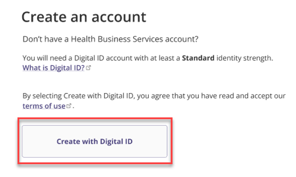 myID Create an account page