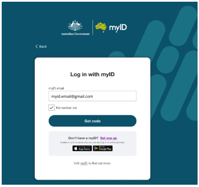 myID Log in email